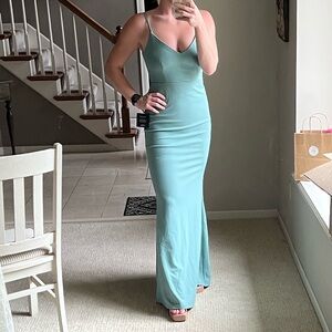 Lulu’s Moments Of Bliss Dusty Seafoam Backless Mermaid Maxi Dress